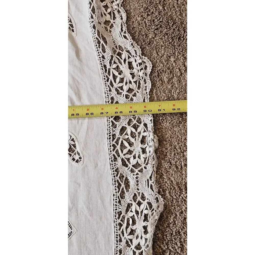 VTG Filet Lace Bedspread Tablecloth Cherubs Angels Putti Cutwork 80x85
